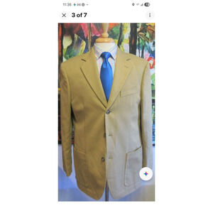 EUC 42R J.PETERMAN cotton/linen British Tan 3 BUTTON Patch pocket Sport Coat